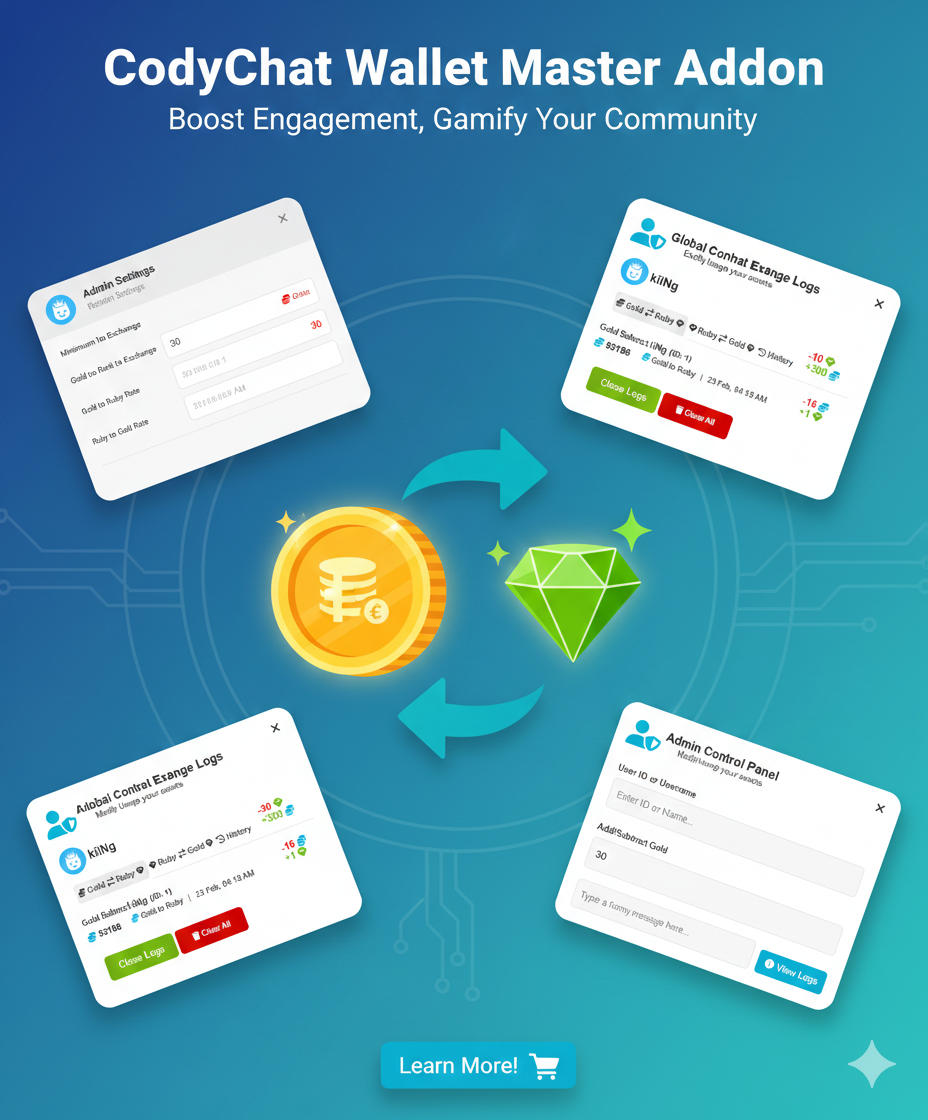 CodyChat Wallet Master Addon Dashboard and Transaction History Logs